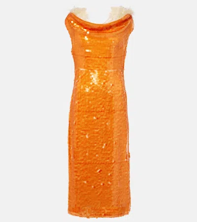 Xu Zhi Sequined Draped Gown In Orange