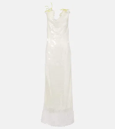 Xu Zhi Sequined Draped Gown In White