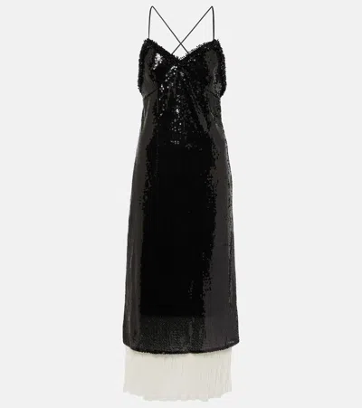 Xu Zhi Sequined Organza Midi Dress In Black