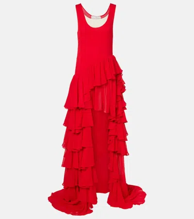 Xu Zhi Tiered Asymmetric Maxi Dress In Red