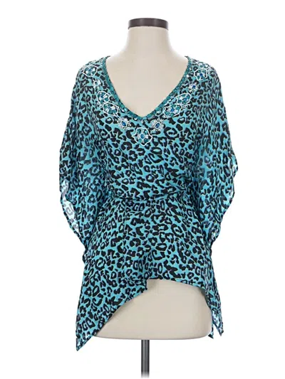 Pre-owned Xxi 3/4 Sleeve Silk Top Teal Plunge Neckline Tops