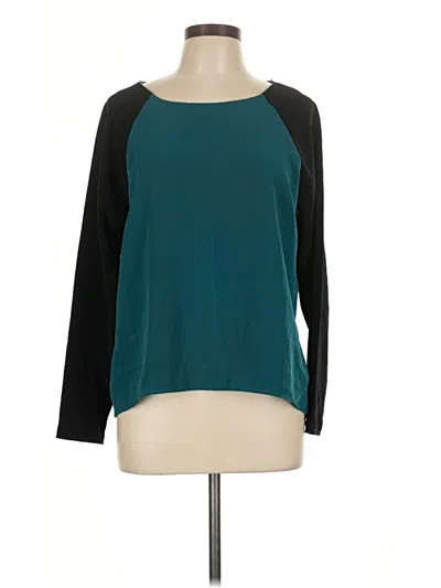 Pre-owned Xxi Long Sleeve Top Teal Color Block Pattern Scoop Neck Tops