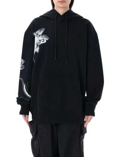 Y-3 Abstract Floral Print Cotton Blend Hoodie For Men In Black