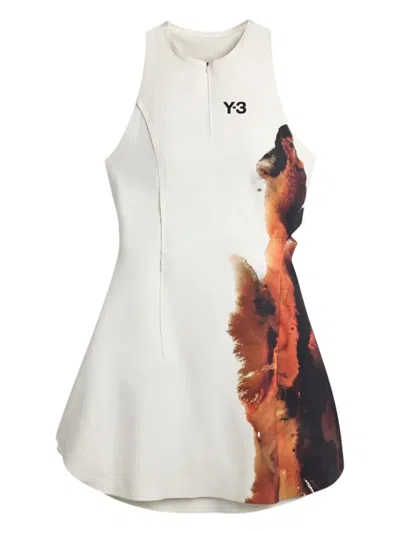 Y-3 Abstract-print Mini Dress In Neutral