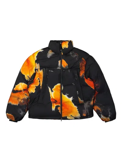 Y-3 Abstract-print Puffer Jacket In Black