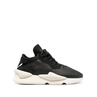 Y-3 Adidas Black And White Leather Kaiwa Trainers In Black/off White/clear Brown