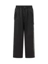Y-3 Adidas Black Baggy Pants With Side Bands  In Black
