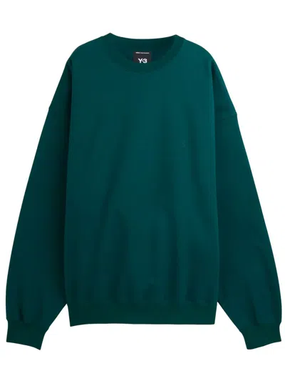 Y-3 Brushed Terry Crewneck Sweatshirt Ribbed Cuffs Hem In Green