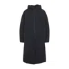 Y-3 Minimalist Black Long Coat With Flap Pockets And Hood In Black