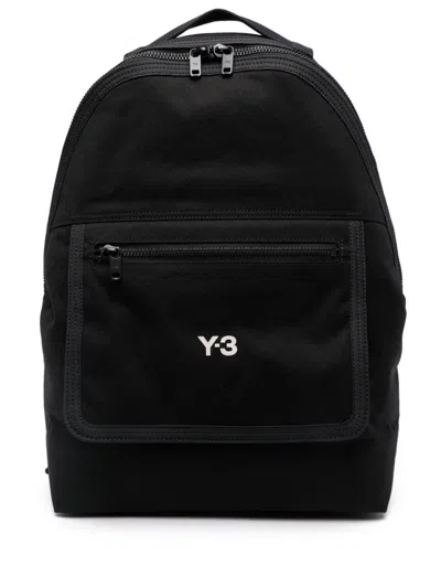 Y-3 Adidas Logo Print Canvas Backpack Bags In Black