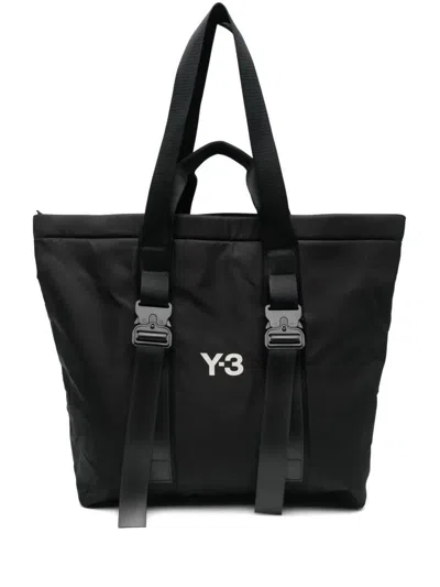 Y-3 Adidas Logo-print Nylon Shopper Bags In Black
