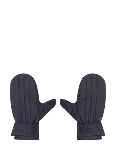 Y-3 Adidas  Black Mittens With Logo In Blue