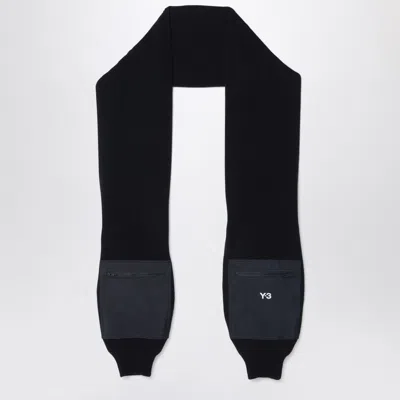 Y-3 Adidas Y 3 Black Wool And Nylon Scarf With Sleeves