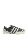 Y-3 Black Leather Sneakers With Cream Accents And Iconic Stripes In Black