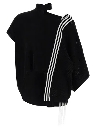 Y-3 Knit Top Asymmetric Design Contrast Stripes Fringe In Black