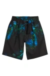 Y-3 Allover Print Belted Ripstop Shorts In Black/blue Multicolor