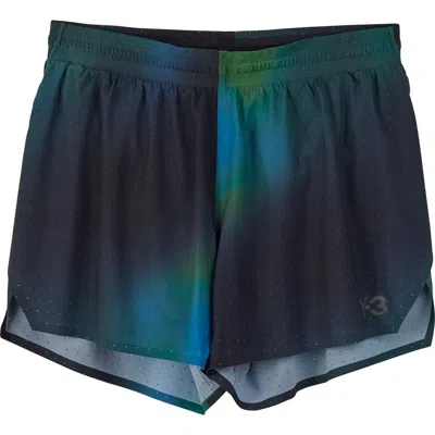 Y-3 Allover Print Run Shorts In Blue Multicolor