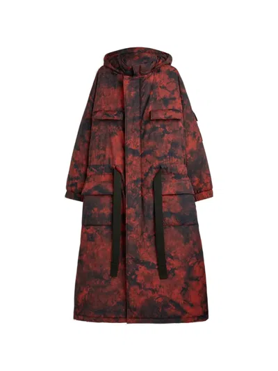 Y-3 Aop Hooded Coat In Red