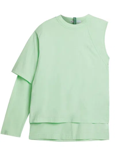 Y-3 Asymmetric Layered-effect T-shirt In Grün