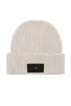 Y-3 BEANIE HAT IN RIBBED WOOL WITH LOGO PATCH