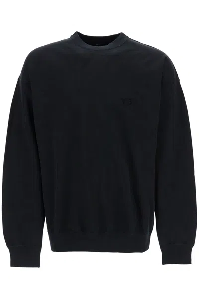 Y-3 BLACK COTTON CREWNECK SWEATSHIRT WITH TONE-ON-TONE LOGO