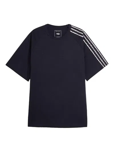 Y-3 Black Cotton T-shirt With White Stripes Y3