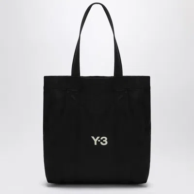 Y-3 BLACK COTTON TOTE BAG WITH LOGO