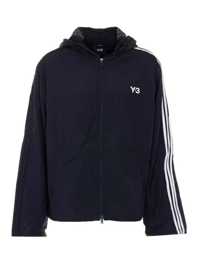 Y-3 Black Jacket With Zip Closure On The Front In Blue
