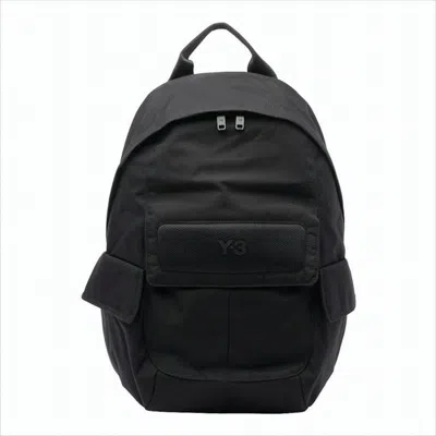 Y-3 Black Nylon Backpack With Textured Flap In White