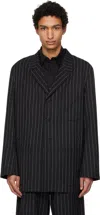 Y-3 Black Pinstripe Refined Wool Chore Blazer In Black