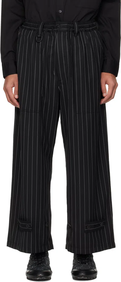 Y-3 Black Pinstripe Refined Wool Wide Leg Trousers In Multi