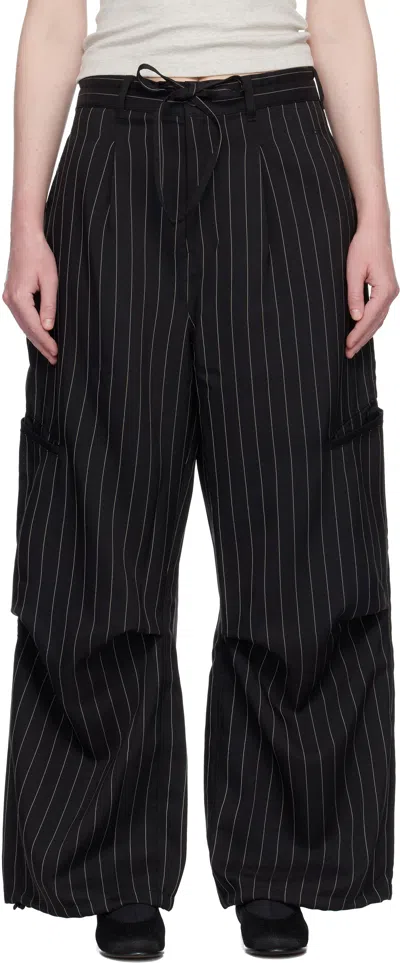 Y-3 Black Pinstripe Ut Straight Leg Trousers In Brown