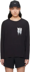 Y-3 BLACK PRINTED LONG SLEEVE T-SHIRT