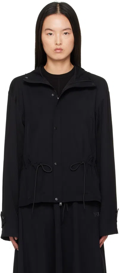 Y-3 Black Rayon Twill Hooded Jacket