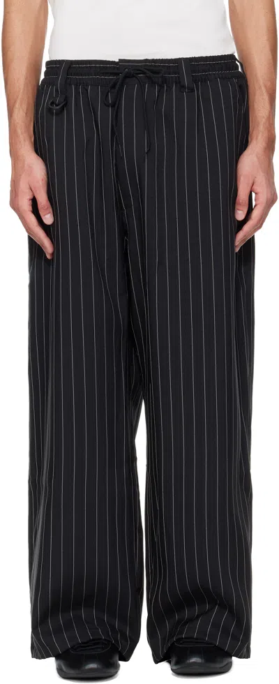 Y-3 Black Sport Uniform Pinstripe Track Pants In Blue