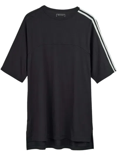 Y-3 Black T-shirt With Unique Panel Design And Contrasting Stripes