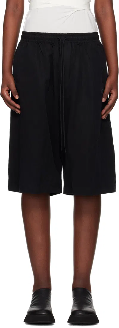 Y-3 BLACK WASHED TWILL SHORTS
