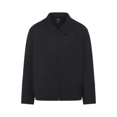 Y-3 BLACK WOOL-BLEND JACKET WITH POINTED COLLAR AND TWO-WAY ZIP CLOSURE