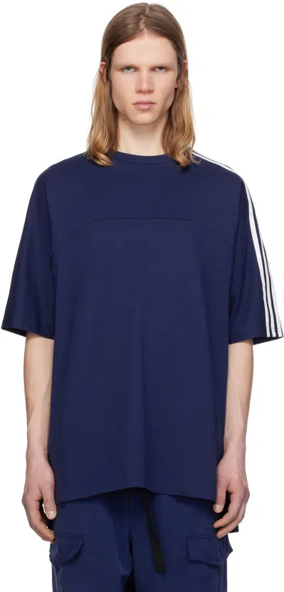 Y-3 Blue 3-stripes Short Sleeve T-shirt