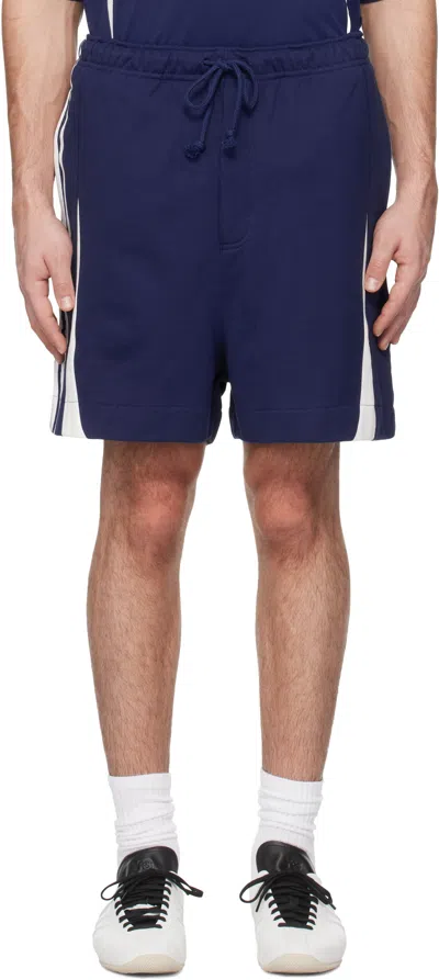Y-3 Knee-length Sporty Shorts With Contrasting Side Panels In Blue