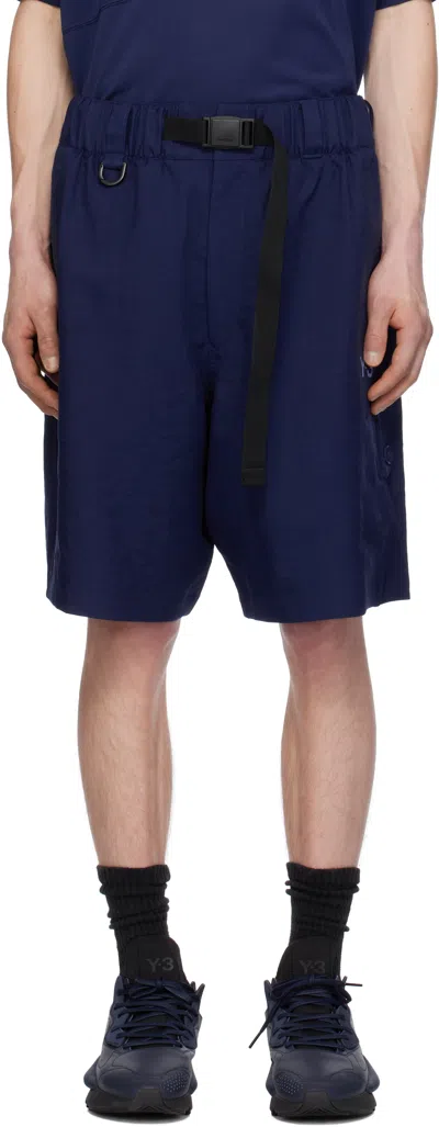 Y-3 Blue Uniform 3-stripes Shorts