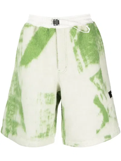 Y-3 Brush-stroke Print Fleece Shorts In Green