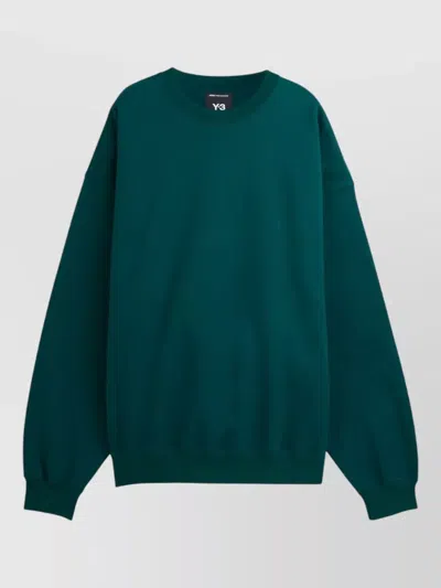 Y-3 Brushed Terry Crewneck Sweatshirt Ribbed Cuffs Hem In Green