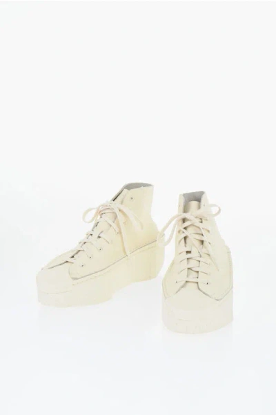 Y-3 By Yohji Yamamoto Adidas Leather High Top Sneakers With Platform 6cm In White