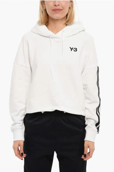 Y-3 By Yohji Yamamoto Adidas Printed Logo Cropped Hoodie In White