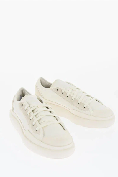 Y-3 By Yohji Yamamoto Adidas Solid Color Leather Ajatu Low-top Sneakers In White