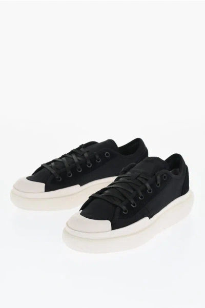 Y-3 By Yohji Yamamoto Adidas Solid Color Leather Ajatu Low-top Sneakers With Contr In Black