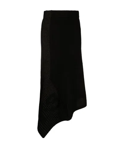Y-3 Asymmetric Mélange Wool-blend Midi Skirt In Schwarz
