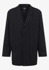 Y-3 Black Pinstripe Refined Wool Chore Blazer In Blue