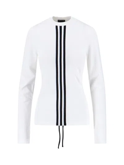 Y-3 Contrasting Stripe Round Neck Long Sleeve Top In White